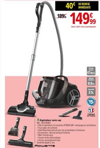 Carrefour Aspirateur sans sac rowenta offre