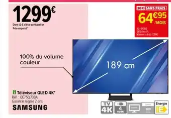 Carrefour Téléviseur qled 4k samsung 189 cm offre