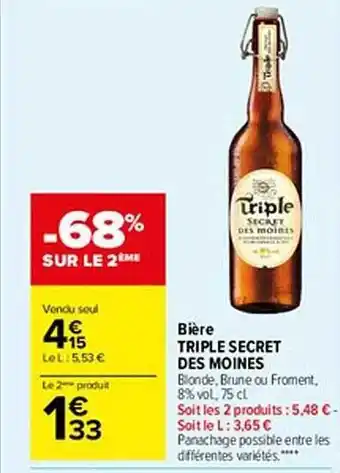 Carrefour Market Bière triple secret des moines offre