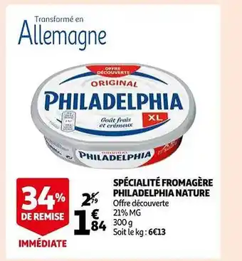 Auchan Spécialité fromagère philadelphia nature 34% de remise immédiate offre