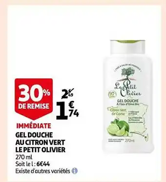 Auchan Gel douche au citron vert le petit olivier 30% de remise immédiate offre