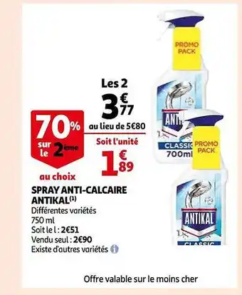 Auchan Spray anti-calcaire antikal 40% sur le 2ème offre