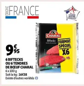 Auchan 6 biftecks ou 6 tendres de bœuf charal offre