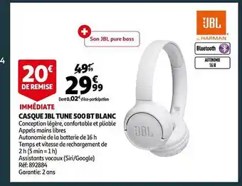 Auchan Casque jbl tune 500 bt blanc offre