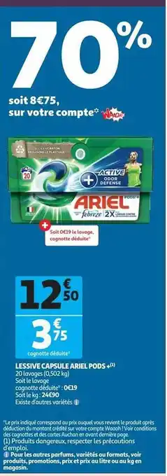 Auchan Lessive capsule ariel pods+ offre