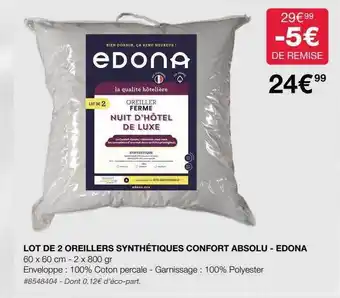 Costco Lot de 2 oreillers synthétiques confort absolu - edona offre