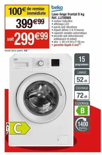 Cora x Carrefour Lave-linge frontal 8 kg beko offre