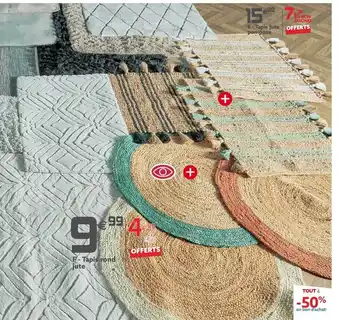 Gifi Tapis jute pompons, tapis rond jute offre