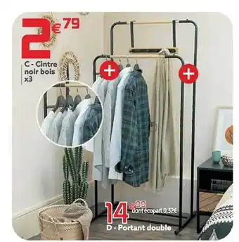 Gifi Cintre noir bois x3, portant double offre