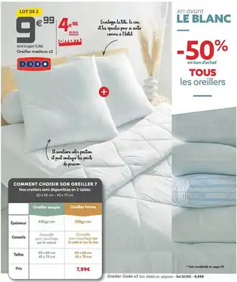 Gifi Oreiller moelleux x2 dodo offre