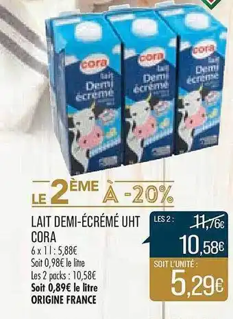 Match Lait demi-écrémé uht cora offre