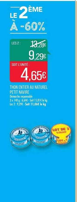 Match Thon entier au naturel petit navire offre