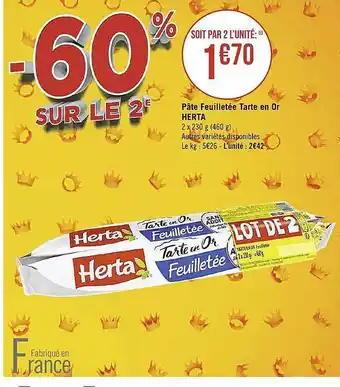 Casino Supermarchés Pâte feuilletée tarte en or herta offre