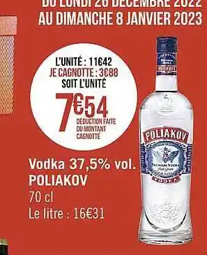 Casino Supermarchés Vodka 37,5% vol. poliakov offre