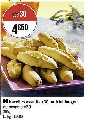 Navettes assortis ou mini burgers au sésame