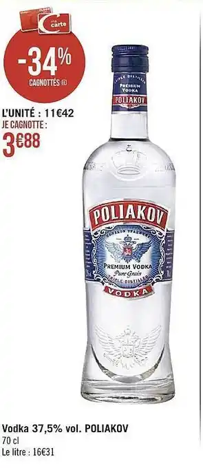 Géant Casino Vodka 37,5% vol. poliakov offre