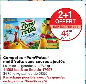 Monoprix Compotes Pom'Potes multifruits sans sucres ajoutés offre