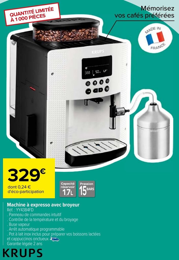 Promo Krups Machine a Expresso Avec broyeur chez Carrefour