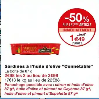 Monoprix Sardines à l'huile d'olive Connétable offre