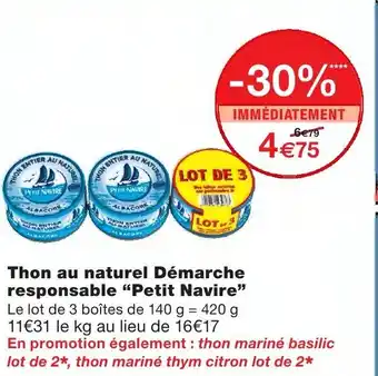 Monoprix Thon au naturel Démarche responsable Petit Navire offre