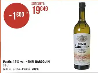 Casino Supermarchés Pastis 4% vol Henri Bardouuin offre