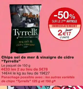 Monoprix Chips sel de mer & vinaigre de cidre Tyrrells offre