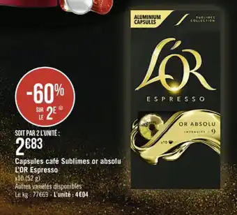 Casino Supermarchés Capsules café Subtimes or absolu l'Or Espresso offre