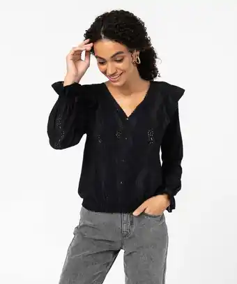 Gémo tee-shirt femme à manches longues avec fronces et volants