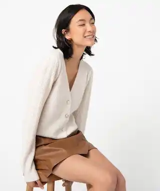 Gémo Gémo gilet femme avec manches en maille fantaisie offre
