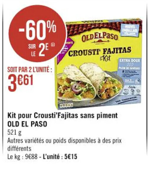 Promo Kit pour Crousti'Fajitas sans piment Old El Paso chez Casino