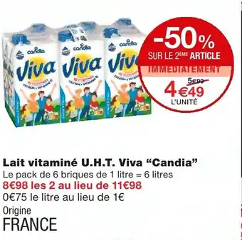 Monoprix Lait vitaminé U.H.T Viva Candia offre