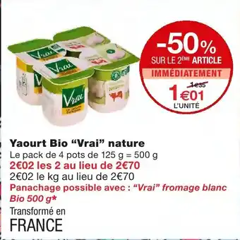 Monoprix Yaourt Bio Vrai nature offre
