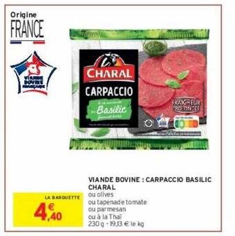 Intermarché Hyper Viande bovine : carpaccio basilic charal offre