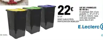 E.Leclerc Lot de 3 poubelles de tri 50l offre