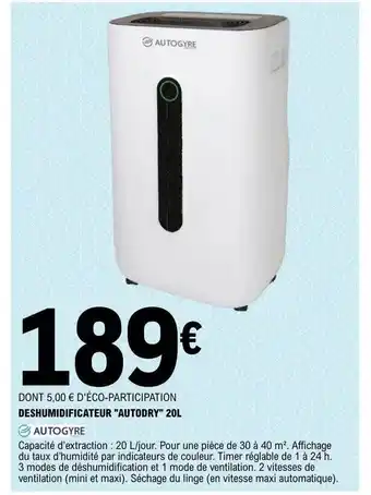 E.Leclerc Déshumidificateur offre