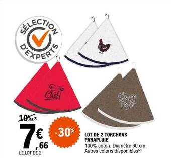 E.Leclerc Lot de 2 torchons parapluie offre