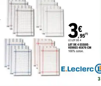E.Leclerc Lot de 4 essuie-verres 45 x 70 cm offre