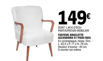 E.Leclerc Fauteuil bouclette accoudoirs et pieds bois offre
