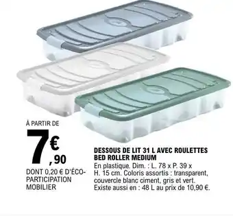 E.Leclerc Dessous de lit 31l avec roulettes bed roller medium offre