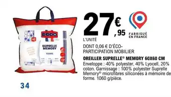 E.Leclerc Oreiller suprelle memory 60 x 60 cm dodo offre