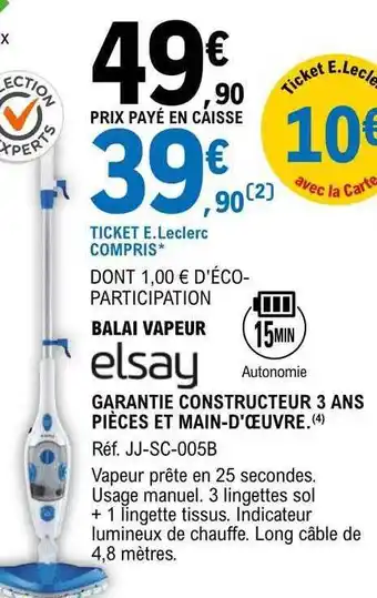 E.Leclerc Elsay balai vapeur offre