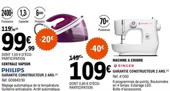 E.Leclerc Philips centrale vapeur ou singer machine à coudre offre