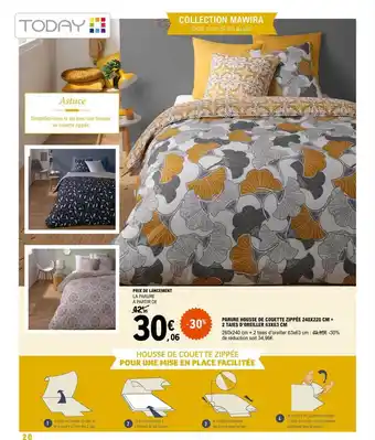 Parure housse de couette zippée 240 x 220 cm + 2 taies d'oreiller 63 x 63 cm today