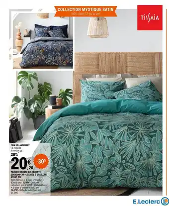 E.Leclerc Parure housse de couette + 2 taies d'oreiller tissaia collection mystique satin offre