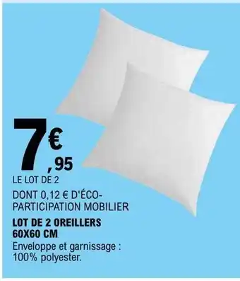 E.Leclerc Lot de 2 oreillers 60 x 60 cm offre