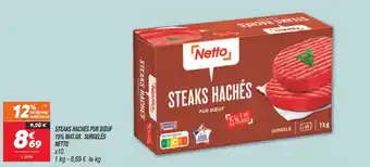 Netto Steaks hachés pur bœuf 15% mat.gr. surgelés netto x10 offre
