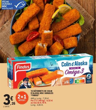 E.Leclerc 16 bâtonnets de colin d'alaska msc surgelés "FINDUS" offre