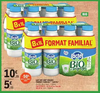 E.Leclerc Lait uht bio engagé format familial "lactel" offre