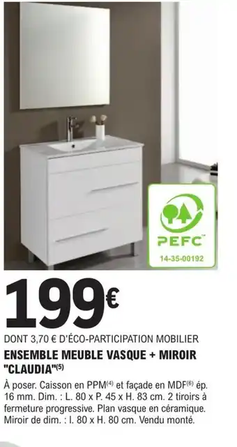 E.Leclerc Brico Ensemble Meuble Vasque +Miroir Claudia offre