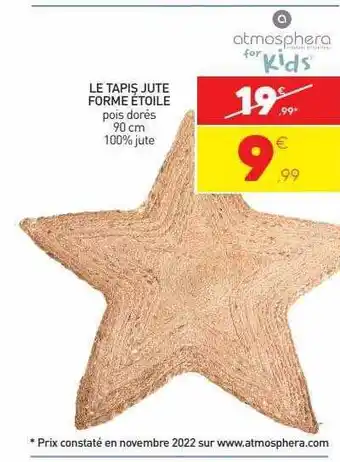 Stokomani Le tapis jute forme étoile atmosphera for kids offre